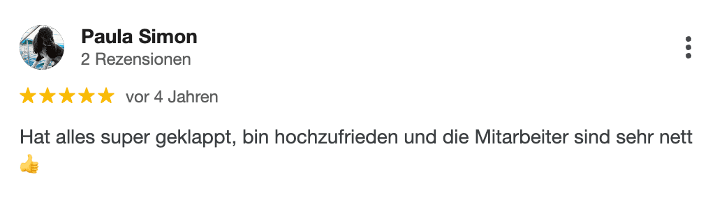 Bewertung von Paula Simon auf Google