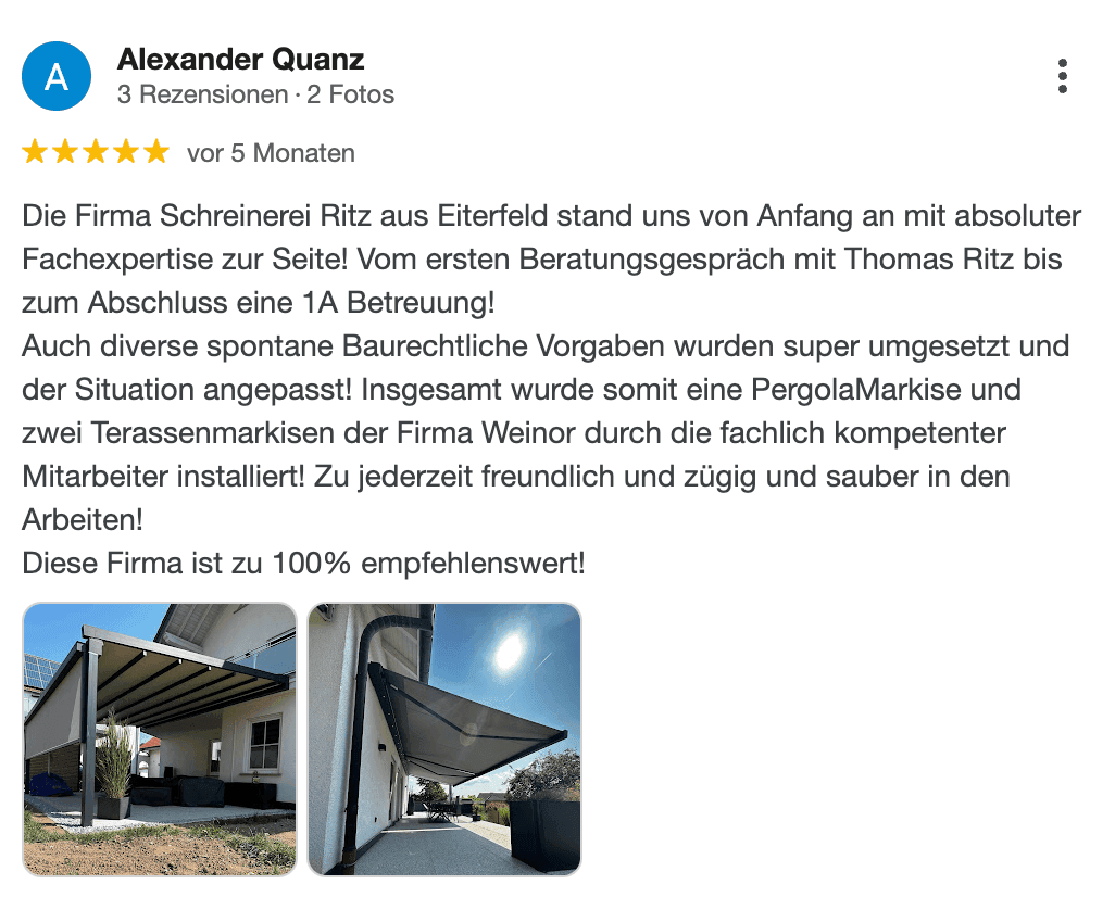 Bewertung von Alexander Quanz auf Google
