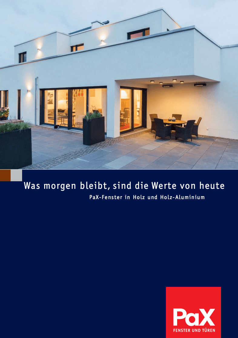 Titelseite des PaX-Katalogs für Fenster aus Holz und Holz-Aluminium