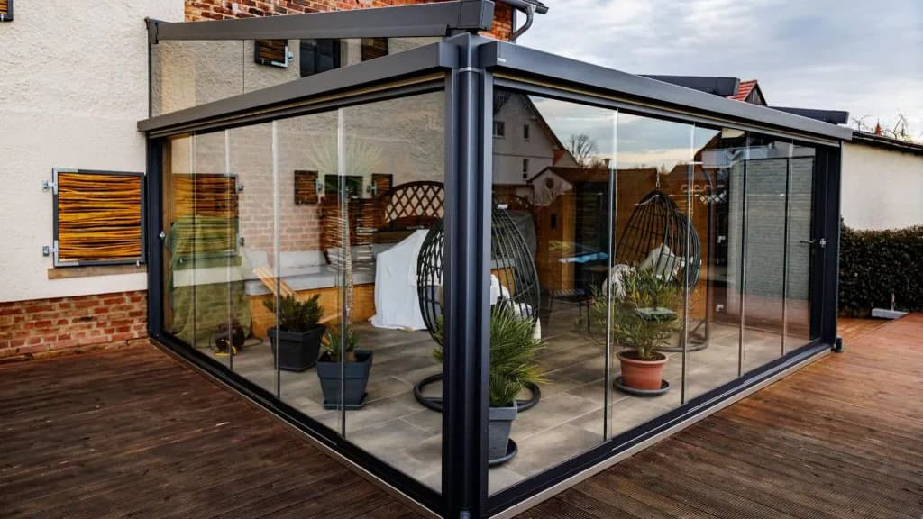 Cabriodach mit rahmenlosen Glasschiebeanlagen als transparenter Wind- und Wetterschutz